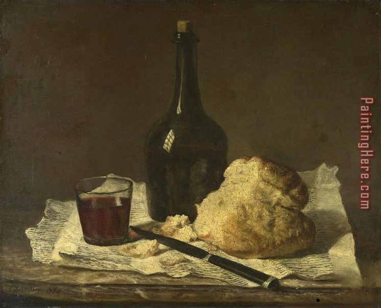 Still Life with Bottle, Glass And Loaf painting - Jean Baptiste Simeon Chardin Still Life with Bottle, Glass And Loaf art painting